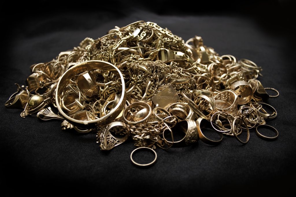 Pile of scrap gold jewelry